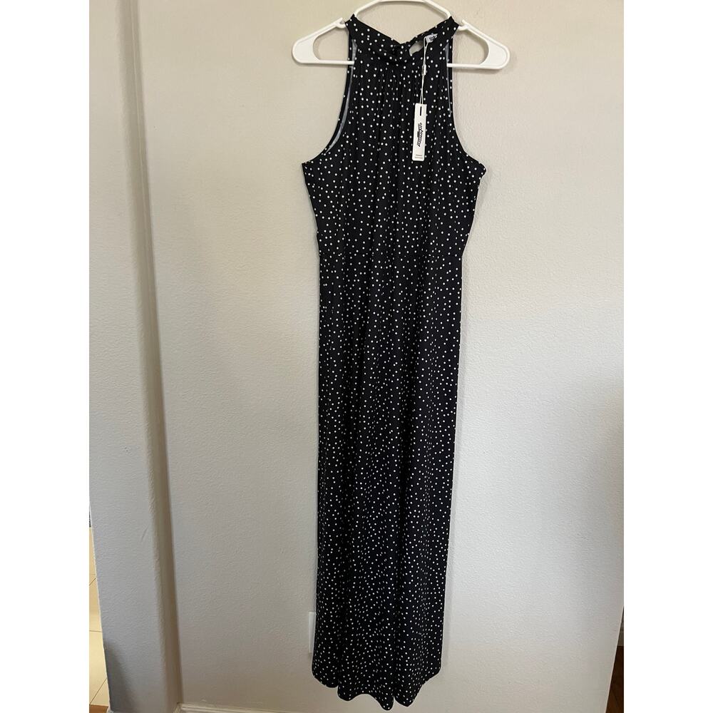 Styleword NWT Women BLK Polka Dot Maxi Dress LRG Halter Neck